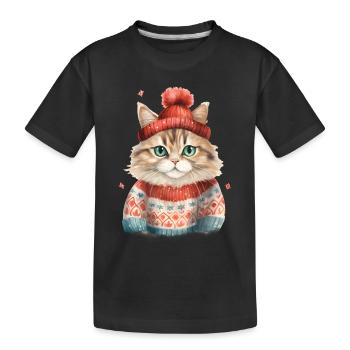 Winterkatze im Strickpullover - Kinder Premium Bio T-Shirt - Schwarz - Vorne