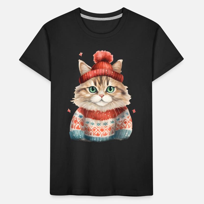 Winterkatze im Strickpullover Kinder Premium Bio T-Shirt