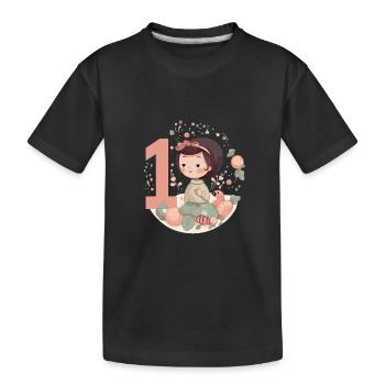 1st birthday cute girl in the garden - Kids' Premium Organic T-Shirt - black - Front
