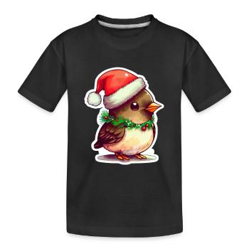 Christmas bird with cute cap - Kids' Premium Organic T-Shirt - black - Front