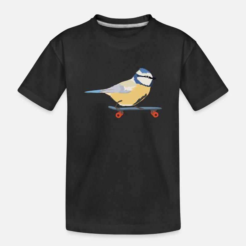Blaumeise auf Skateboard - Kinder Premium Bio T-Shirt - Schwarz