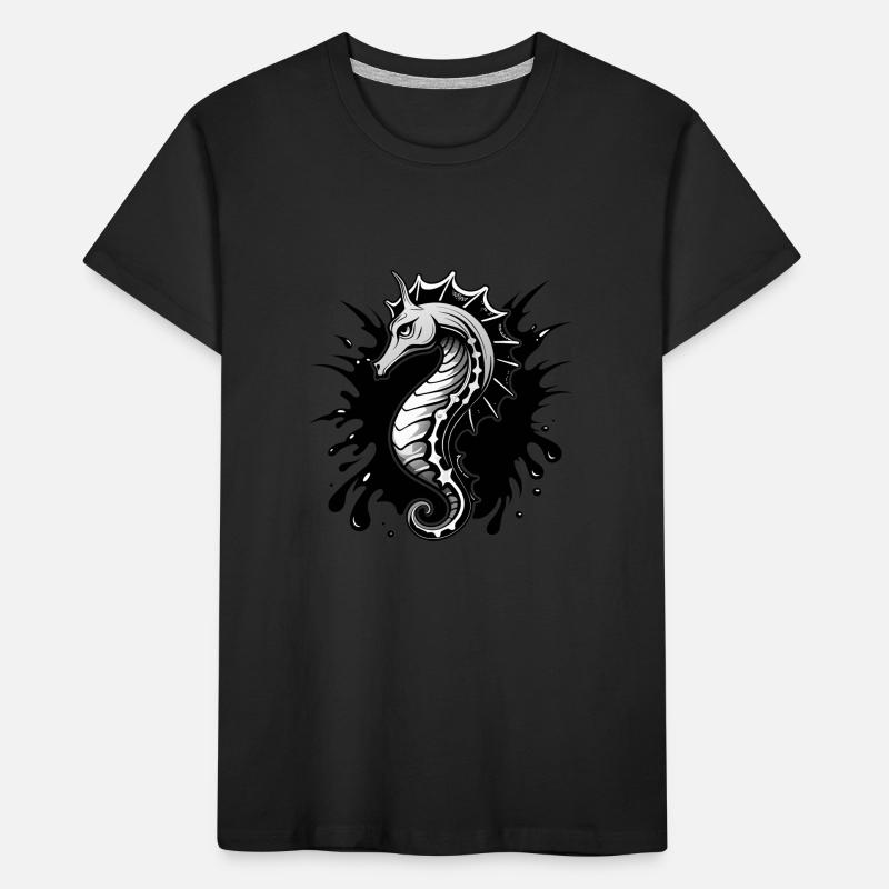 Hippocampe Noir Blanc T-shirt bio Premium Enfant