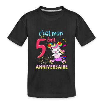 Birthday Little Girl 5 Year Old Unicorn Stars - Kids' Premium Organic T-Shirt - black - Front