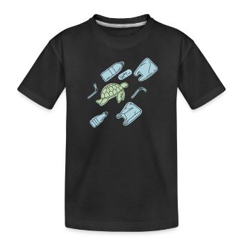 Une tortue entourée de déchets plastiques - T-shirt bio Premium Enfant - noir - Devant