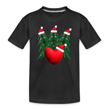 Herz mit Weihnachtsbäumen und Weihnachtsmützen. - Kinder Premium Bio T-Shirt - Schwarz - Vorne