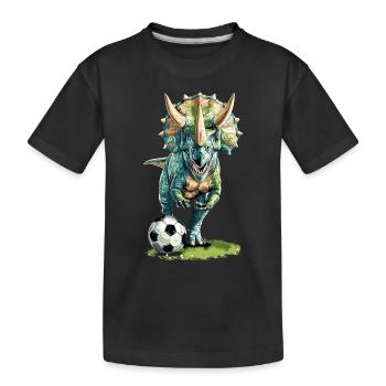 Fußball Soccer Triceratops Dinosaurier Dino - Kinder Premium Bio T-Shirt - Schwarz - Vorne