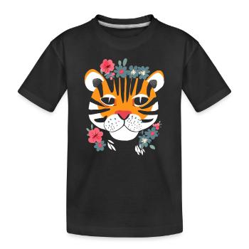 Tiger head with flowers - Kids' Premium Organic T-Shirt - black - Front