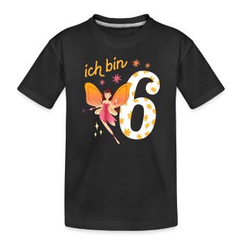 Kleine Fee 6 Jahre alt 6. Geburtstag Mädchen - Kinder Premium Bio T-Shirt - Schwarz - Vorne