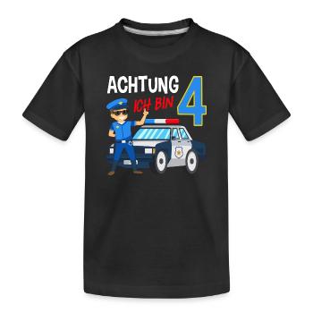4. Geburtstag Polizei Auto 4 Jahre alt Polizist - Kinder Premium Bio T-Shirt - Schwarz - Vorne
