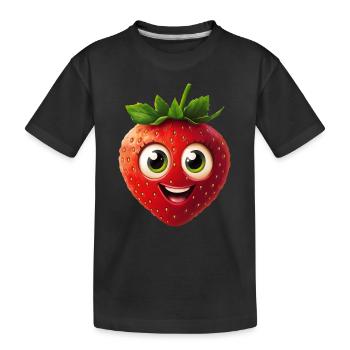 Fröhliche Erdbeere Happy Strawberry Happy Fruits - Kinder Premium Bio T-Shirt - Schwarz - Vorne