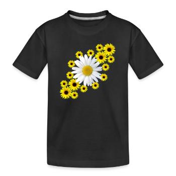 Marguerite with sunflower floral pattern flower - Kids' Premium Organic T-Shirt - black - Front