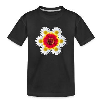 Zinnie mit Margeriten Blumenmuster Zinnien Blüte - Kinder Premium Bio T-Shirt - Schwarz - Vorne