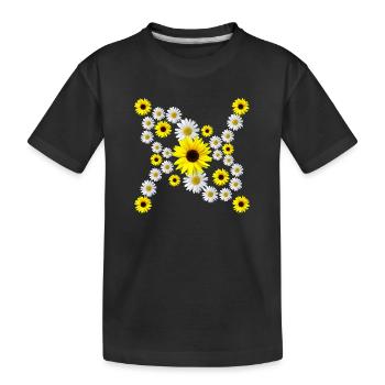 blühende Margeriten Blüte mit Sonnenblumen floral - Kinder Premium Bio T-Shirt - Schwarz - Vorne