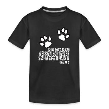 die mit dem weissen schweizer schaeferhund geht - Kinder Premium Bio T-Shirt - Schwarz - Vorne