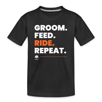 Ride & Repeat - Pferdespruch für Reitsportler - Kinder Premium Bio T-Shirt - Schwarz - Vorne