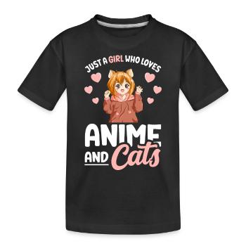 Fille Qui Aime Les Animés et Chats Pour Ado - T-shirt bio Premium Enfant - noir - Devant