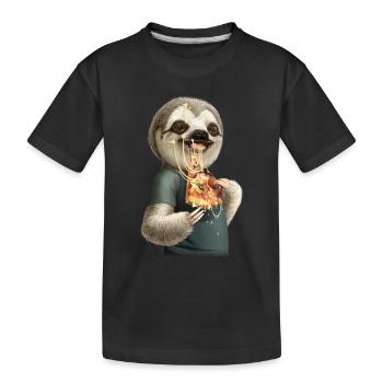 SLOTH EAT PIZZA - Kids' Premium Organic T-Shirt - black - Front