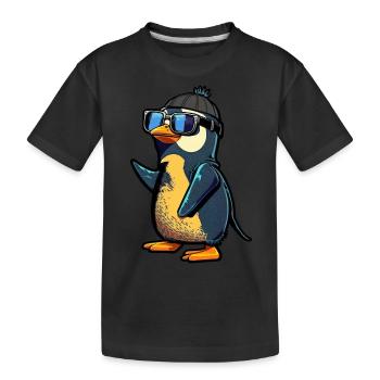 Cool penguin with sunglasses and cap - Kids' Premium Organic T-Shirt - black - Front
