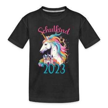 Schulkind 2023 Einschulung Einhorn Schule Schüler - Kinder Premium Bio T-Shirt - Schwarz - Vorne