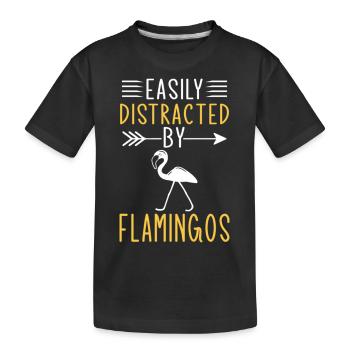 Leicht abgelenkt von Flamingos - Kinder Premium Bio T-Shirt - Schwarz - Vorne