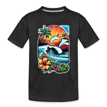 Surfen Strand Palme Sonnenschein Urlaub - Kinder Premium Bio T-Shirt - Schwarz - Vorne