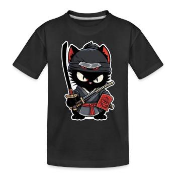 Ninja Cat - Samurai Kitten - Kids' Premium Organic T-Shirt - black - Front