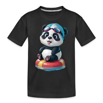 Pandas Schwimmabenteuer! - Kinder Premium Bio T-Shirt - Schwarz - Vorne
