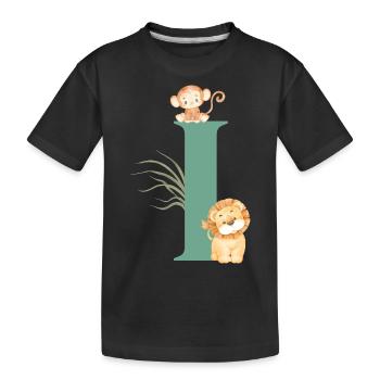Buchstabe i Grüne Dschungeltiere - Kinder Premium Bio T-Shirt - Schwarz - Vorne