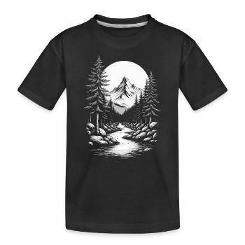 Landschaft Natur Berge Wald Bäume Baum Fluss Berg - Kinder Premium Bio T-Shirt - Schwarz - Vorne