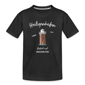 Heiligenhafen Zeichnung des Leuchtturms - Kinder Premium Bio T-Shirt - Schwarz - Vorne