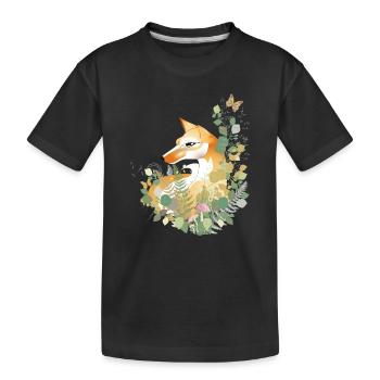 Von Hand gezeichneter schöner Fuchs in der Wiese - Kinder Premium Bio T-Shirt - Schwarz - Vorne