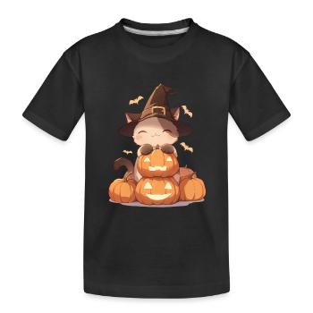 Cute Halloween cat with carved pumpkin - Kids' Premium Organic T-Shirt - black - Front