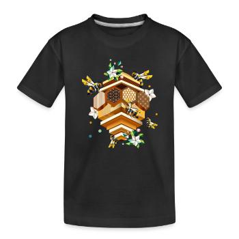 Ruche envahie par les abeilles et les pommiers en fleurs - T-shirt bio Premium Enfant - noir - Devant