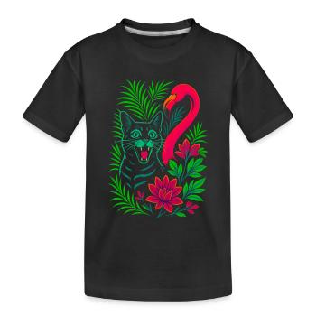 Chat tropical et flamant rose - Été 2025 - T-shirt bio Premium Enfant - noir - Devant
