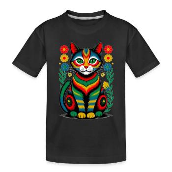 Folk Cat – L’âme colorée de la nature - T-shirt bio Premium Enfant - noir - Devant