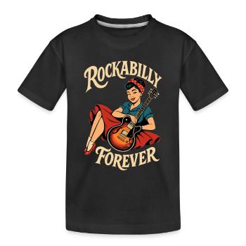 Rockabilly Revival woman with guitar - Kids' Premium Organic T-Shirt - black - Front