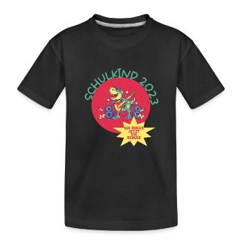 Schulkind 2023 Dino - Kinder Premium Bio T-Shirt - Schwarz - Vorne