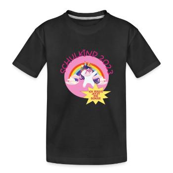 Schulkind 2023 Einhorn ich rocke jetzt die Schule - Kinder Premium Bio T-Shirt - Schwarz - Vorne