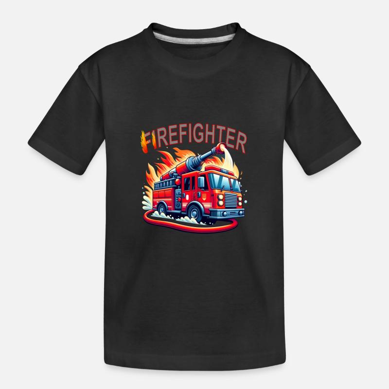 Fire brigade with fire engine - Kids' Premium Organic T-Shirt - black