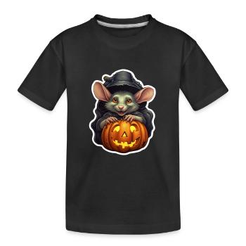 Halloween Ratte mit Hexenhut und Kürbis - Kinder Premium Bio T-Shirt - Schwarz - Vorne