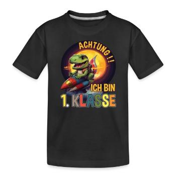 Einschulung Schulkind Schultüte Dinosaurier - Kinder Premium Bio T-Shirt - Schwarz - Vorne