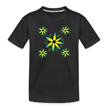 buntes Blumenmuster florale Blumenranke Blume - Kinder Premium Bio T-Shirt - Schwarz - Vorne