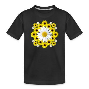 Margeriten Blüte mit gelben Sonnenblumen blumig - Kinder Premium Bio T-Shirt - Schwarz - Vorne