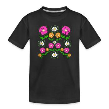 Blumenwiese Blumenranke buntes Blumenmuster Blume - Kinder Premium Bio T-Shirt - Schwarz - Vorne