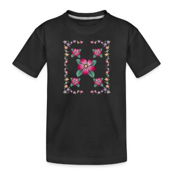 Blumenwiese Blumenranke buntes Blumenmuster Blume - Kinder Premium Bio T-Shirt - Schwarz - Vorne