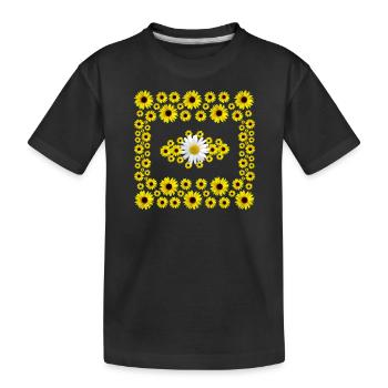 blühende Sonnenblumen Blüten mit einer Margerite - Kinder Premium Bio T-Shirt - Schwarz - Vorne