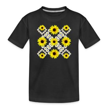 fleurs de marguerites et tournesols floraux - T-shirt bio Premium Enfant - noir - Devant