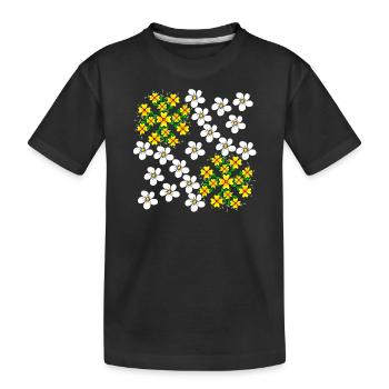 Blumenranke Blüte blumig florales Blumenmuster - Kinder Premium Bio T-Shirt - Schwarz - Vorne