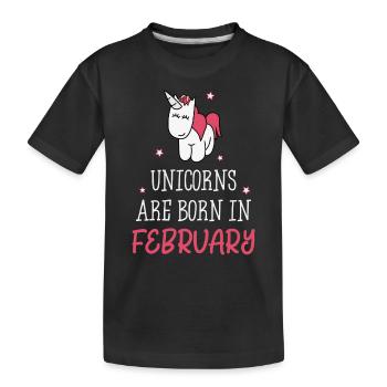 Unicorns are born in February - Kids' Premium Organic T-Shirt - black - Front