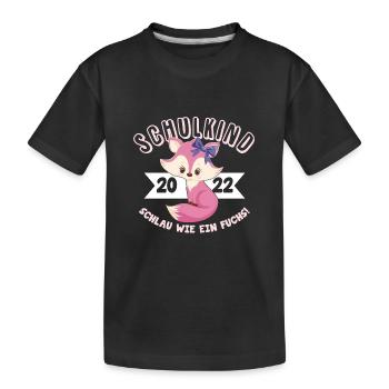 Schulkind 2022 Einschulung 1. Klasse Schlau Fuchs - Kinder Premium Bio T-Shirt - Schwarz - Vorne